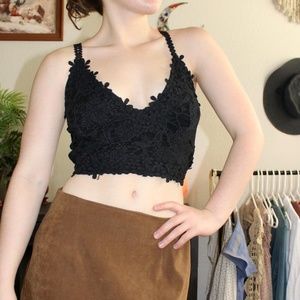 black floral textured cropped cami bralette